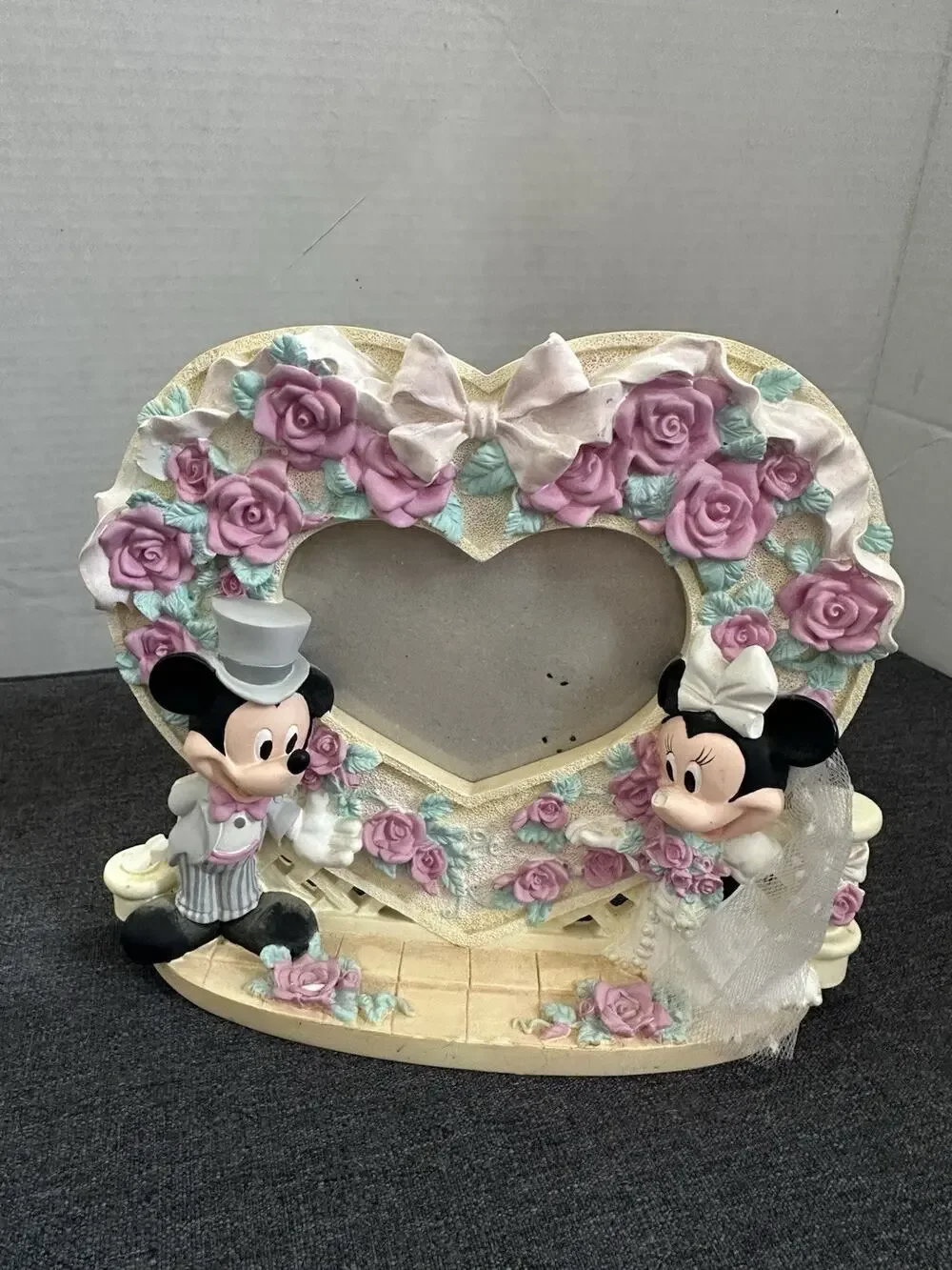 Vintage Disney Mickey Minnie Wedding Heart Photo Frame Bride Groom Roses